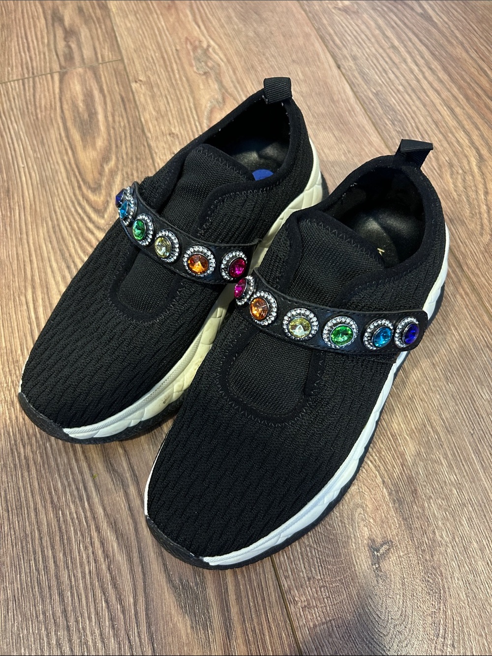Kurt Geiger Black Slip-On Sneakers with Multi-Colored Gem Accents
